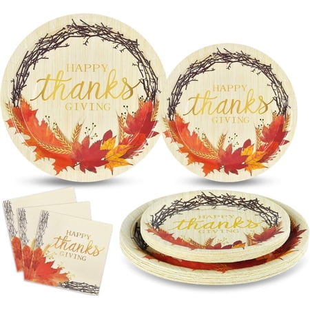 Caltero 200 PCS Thanksgiving Plates and Napkins Serves 50 Guests, Maple Leaves Disposable Dinnerware Set for Fall Holiday Thanksgiving Party Supplies