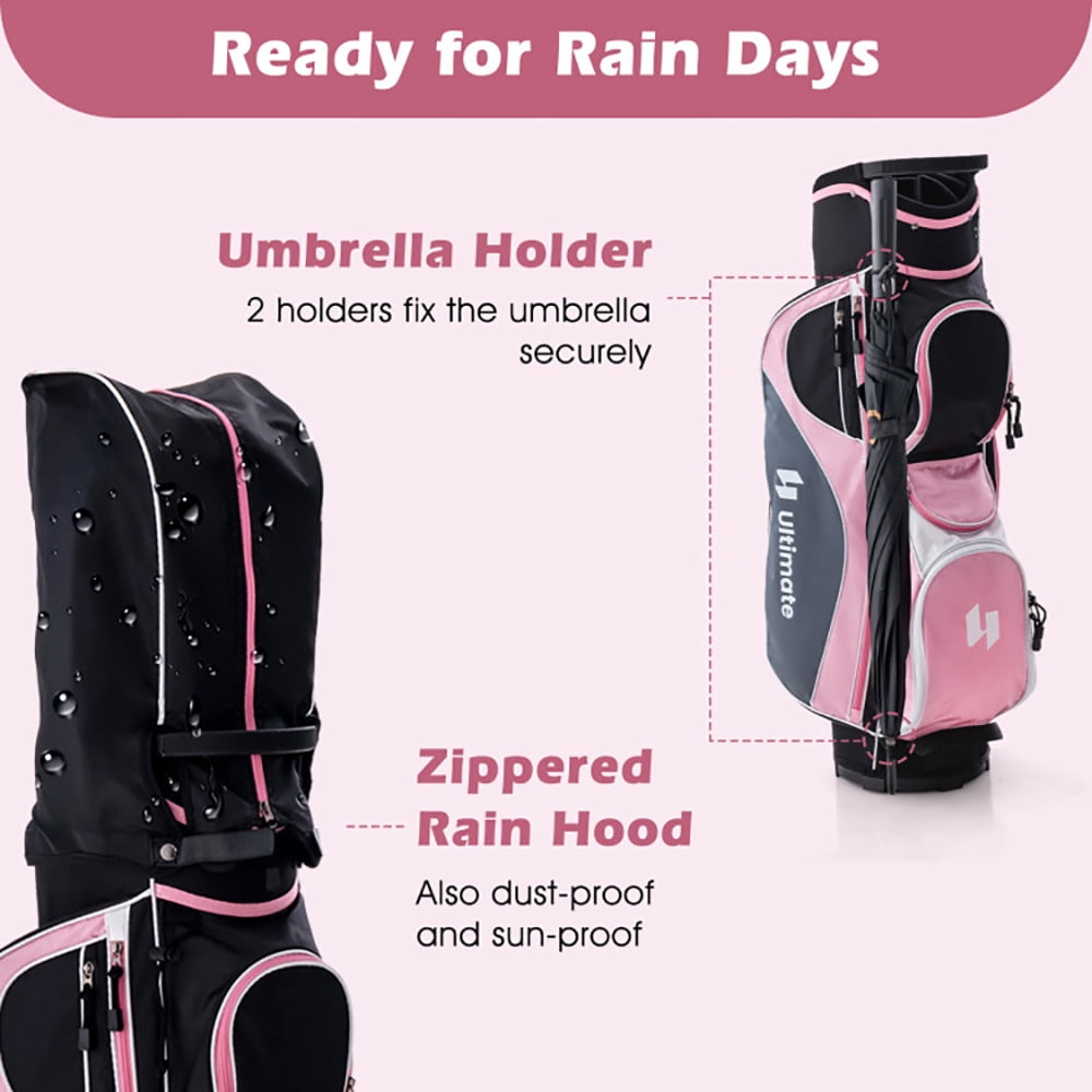 Barara King Golf Carry Bag Set ,Golf Cart Bag Set,Women's Complete Golf Club Set Right Hand with Rain Hood-Pink