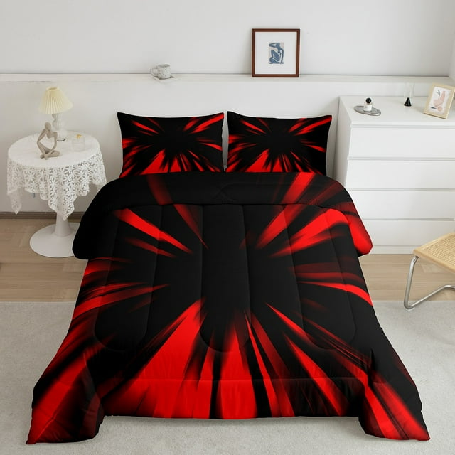 Erosebridal Abstract Ombre Comforter Sets Queen Size, Red Black Comforters & Duvets, Chic Geometry Decoration, Reversible 3pcs