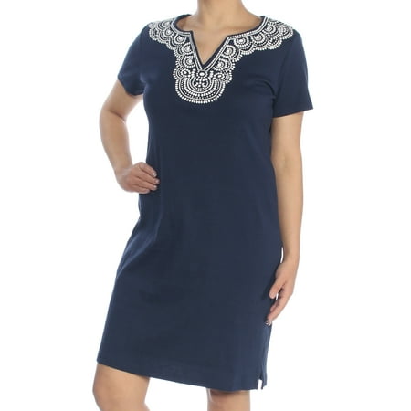 Knee Length Sheath - KAREN SCOTT Womens Navy Puff Print Short Sleeve V Neck Knee Length Sheath Dress Size: S