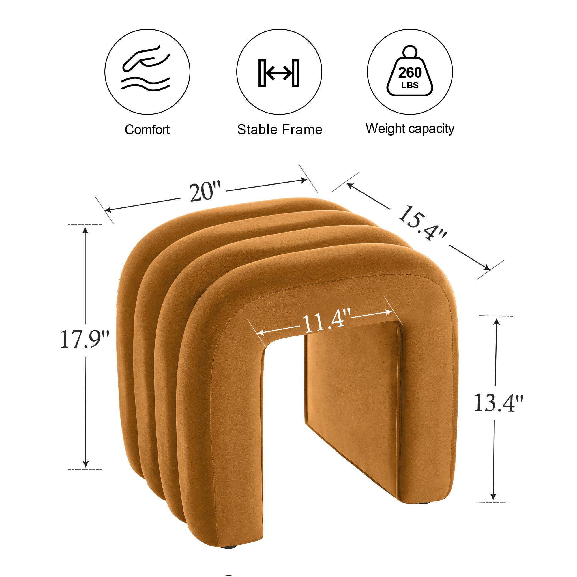 Zesthouse Multi-Functional Ottoman Stool, Tufted Velvet Foot Stools Ottoman for Couch, Modern Vanity Stool for Living Room, Bedroom and Entryway, Orange