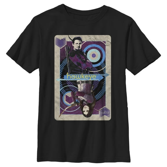 Boy's Marvel Hawkeye and Kate Bishop Playing Card Graphic Tee Black Small