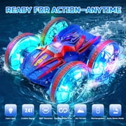 JoyStone Amphibious Remote Control Car Boat with LED Lights, 4WD RC Stunt Car Toy for Boys Girls, Water Beach Pool Toys for Kids Ages 8-12, Red&Blue