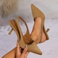 thumbnail image 5 of hopeusnice Women's Slingback Pointed Toe Kitten Heel Dress Pumps Low Heel Shoes Comfortable Slip On Wedding Party Bridal Shoes Khaki 42, 5 of 7