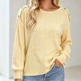 thumbnail image 2 of Wensltd Women Solid Crew Neck Long Sleeve Ribbed Sweater Shoulder Button Detail Loose Knit Style Tops Casual Everyday Wear, 2 of 6