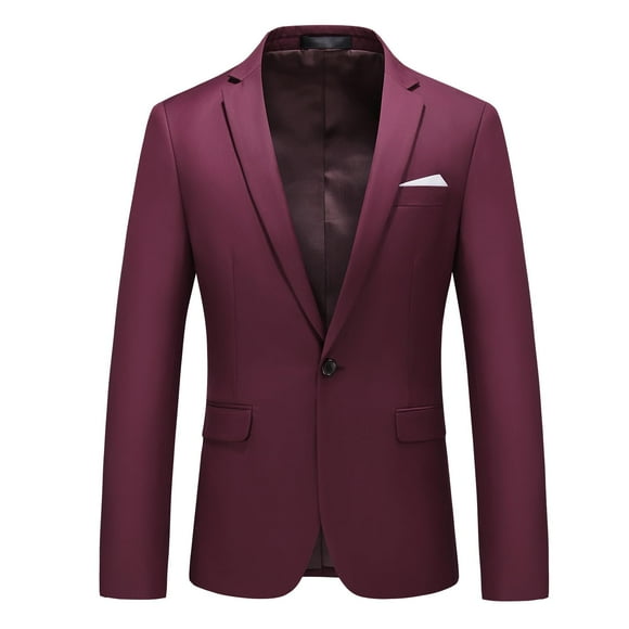 MOGU Mens Slim Fit One Button Casual Blazer Jacket US Size 40 Wine
