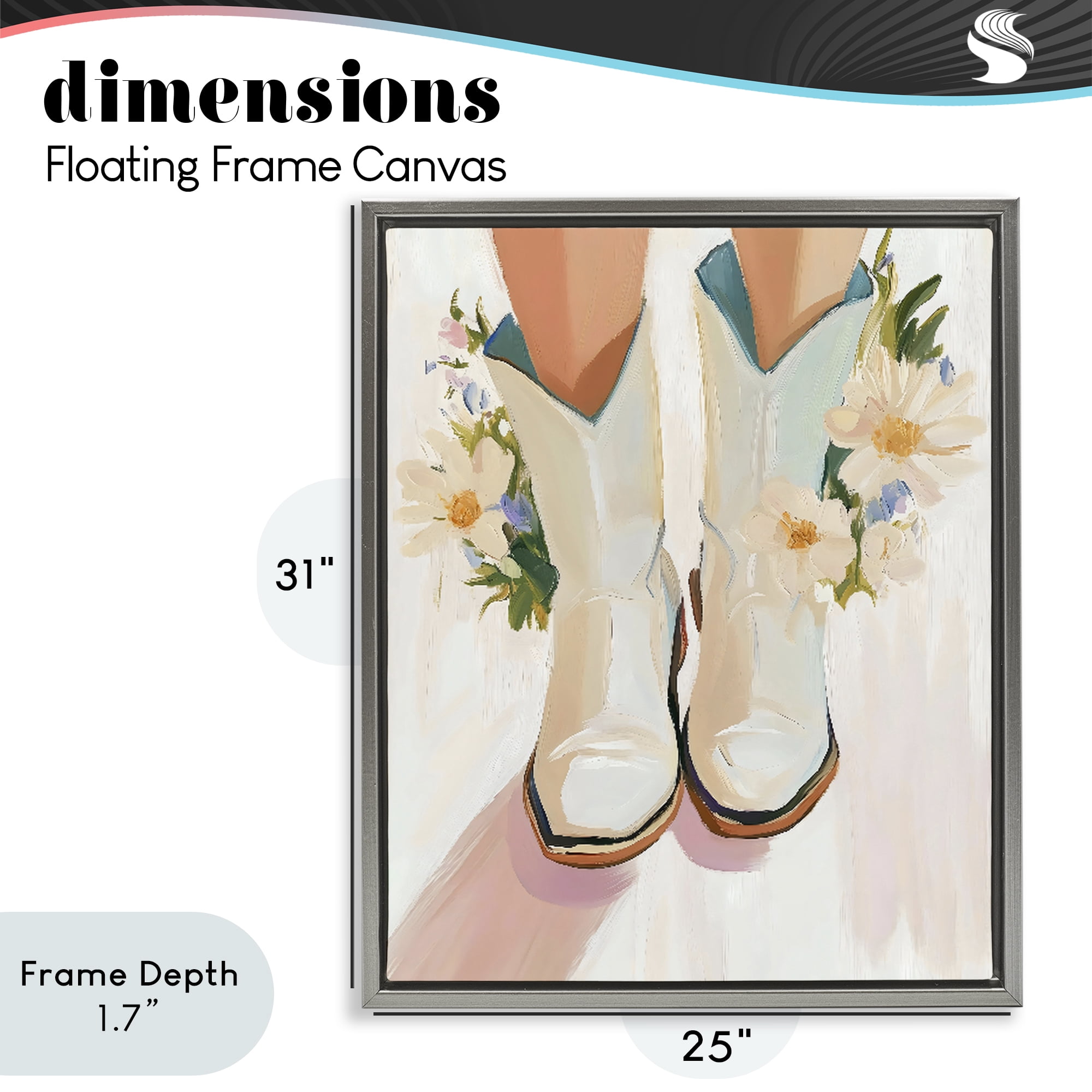 Stupell Industries Blooming Cowgirl Boots Gray Framed Floater Canvas Wall Art, design by The Prints Vibe
