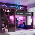 thumbnail image 3 of Harper & Bright Designs Full Size Gaming Loft Bed with Desk and Storage Stair, Wood Loft Bed Frame with LED Light, USB Port and Open Headboard Shelves for Boys Girls, Black & Red, 3 of 16