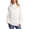thumbnail image 5 of Domzest Womens Turtleneck Sweater Chunky Cable Knit Pullover Sweaters Long Sleeve Loose Fit Fall Winter Jumper Top White XXL, 5 of 5