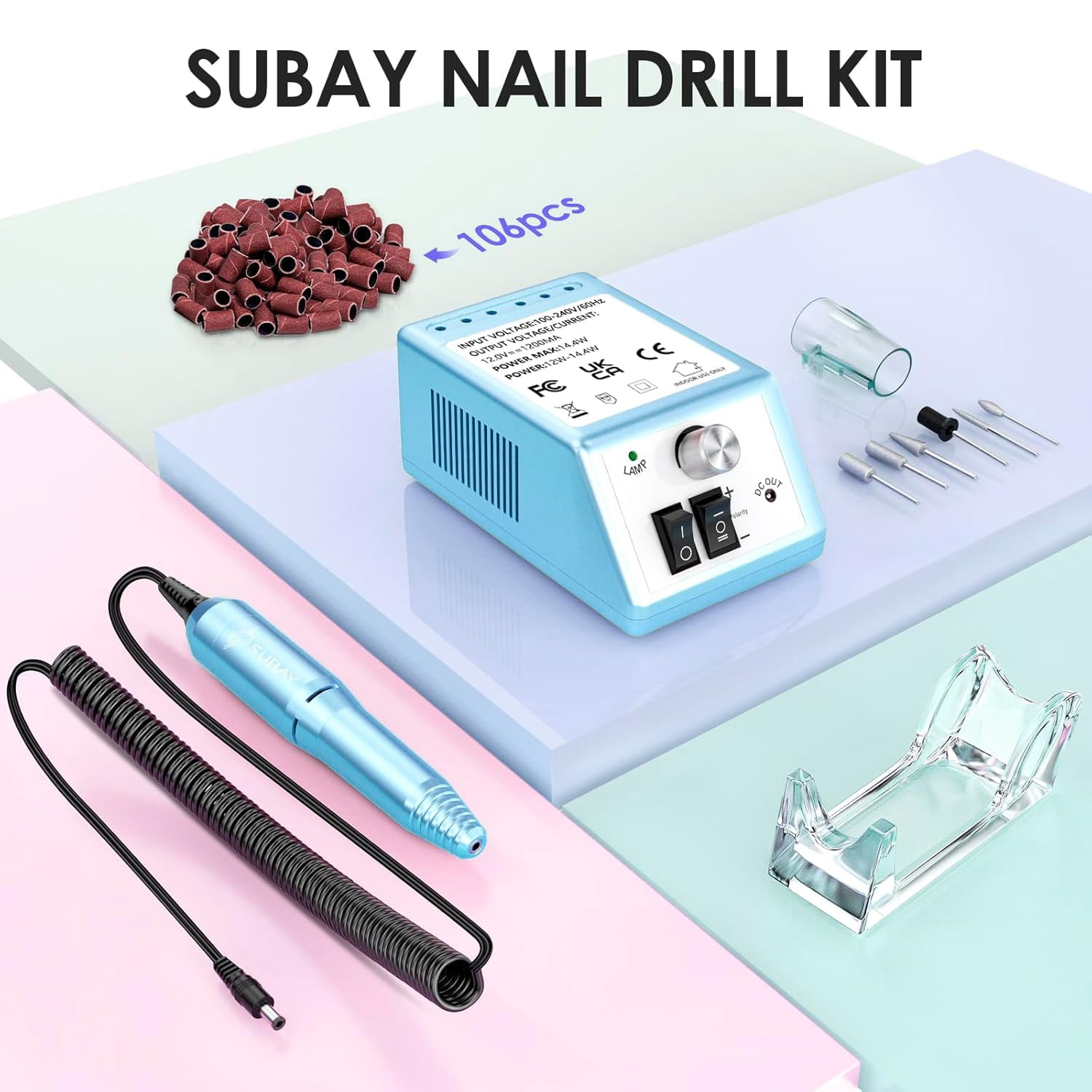 Electric Nail Drill Machine for Manicure Pedicure - 20000RPM Professional Nail File Kit with 1 Pack Sanding Bands - Low Noise Efile for Acrylic Nails - Home Salon Use