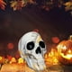 thumbnail image 2 of Estatua de calavera humana, esqueleto de la muerte, hueso de la cabeza, figurita de resina para Halloween 14.5x12.5x17.5 Blanco, 2 of 9