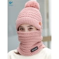 thumbnail image 2 of Deago Womens Winter Knitted Balaclava Pompom Beanie Hat Scarf Set Fleece Lined Thick Warm Skull Cap Cycling Ski Mask (Pink), 2 of 6