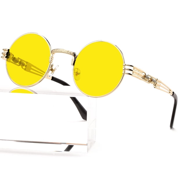 Anteojos de sol AIEYEZO redondos estilo steampunk con montura metálica y bloqueo UV 100%