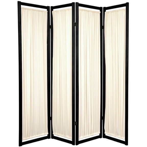 6 ft. Tall Helsinki Wood Frame Cotton Panel Floor Screen - 4 Panel - Black