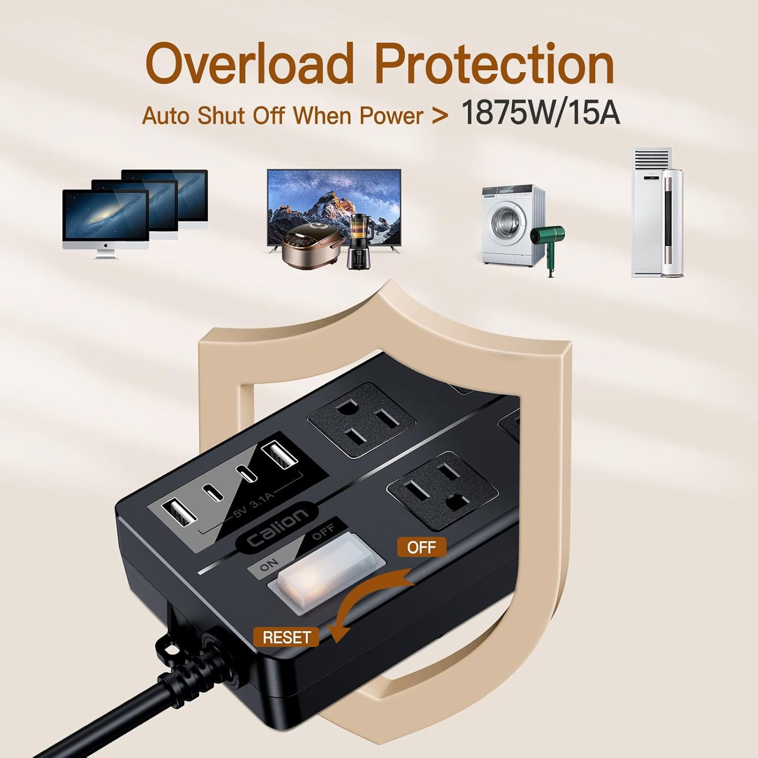 Outdoor Power Strip Weatherproof,Waterproof Surge Protector with 4 USB Ports and 6 Outlets,15 FT Extension Cord with Flat Plug,Shockproof Overload Protection, Wall Outlet for Home Office Porch Patio