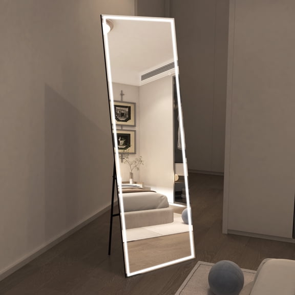 Sumerain 75"x28" Large LED Standing Full Body Mirror, Stepless Dimmable Lighted Floor Mirror with 3 Color Lighting,Full Length Mirror for Bedroom,Tempered Glass