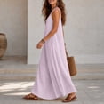 thumbnail image 5 of QUNYINEY Summer Womens Dresses Faux Cotton Linen Sleeveless A Line Long Sundress V Neck Loose Fit Solid Flowy Dresses, 5 of 5