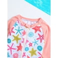 thumbnail image 4 of Suealasg Kids Girls Summer One Piece Swimsuit 1T 2T 3T 4T 5T 6T Little Girl Long Sleeve Ruffle Starfish Donut Leaves Print Swimwear Kids Girls Rash Guard Beach Bathing Suit, 4 of 9
