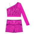 thumbnail image 4 of Alvivi Kids Girls Ballet Dance Outfits Shiny Metallic Crop Top with Booty Shorts Gymnastics Tracksuit Hot Pink 6, 4 of 7