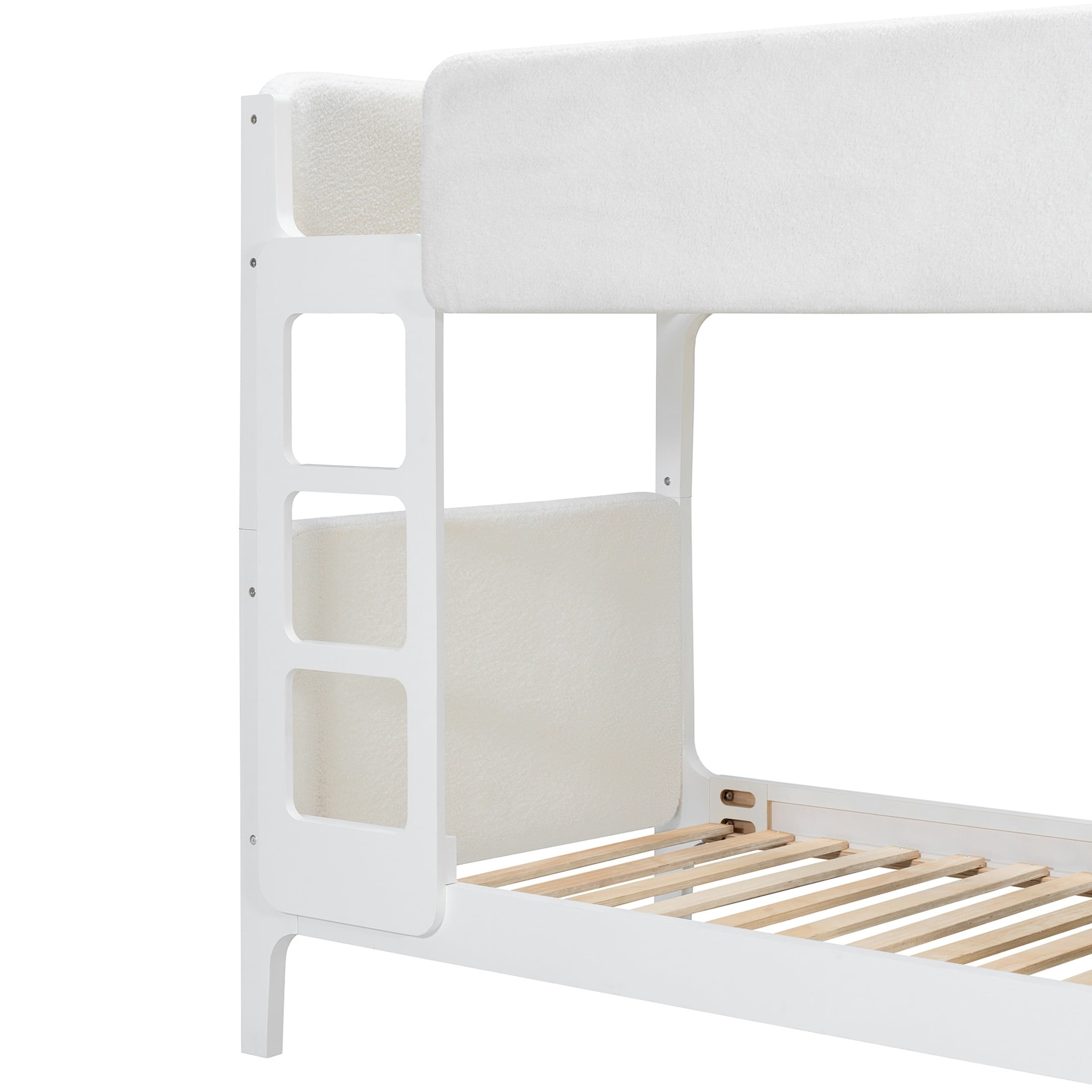 Christopher Knight Home Twin Over Twin Upholstered Bunk Bed for Kids, Thick Padded Headboard, White