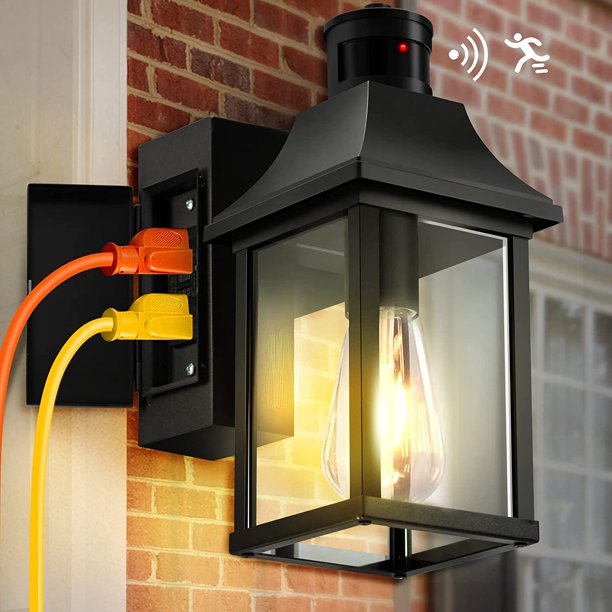 Porch Lights with GFCI Outlet, Dusk to Dawn Motion Sensor Outdoor