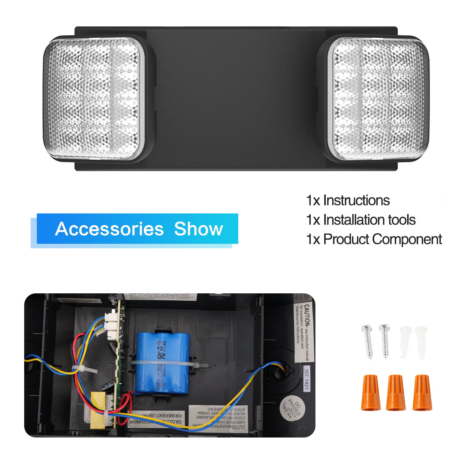 Spectsun 2 Pack LED Emergency Light with Battery Backup, Commercial Power Outage Emergency Lighting, 120-277VAC, UL Listed.