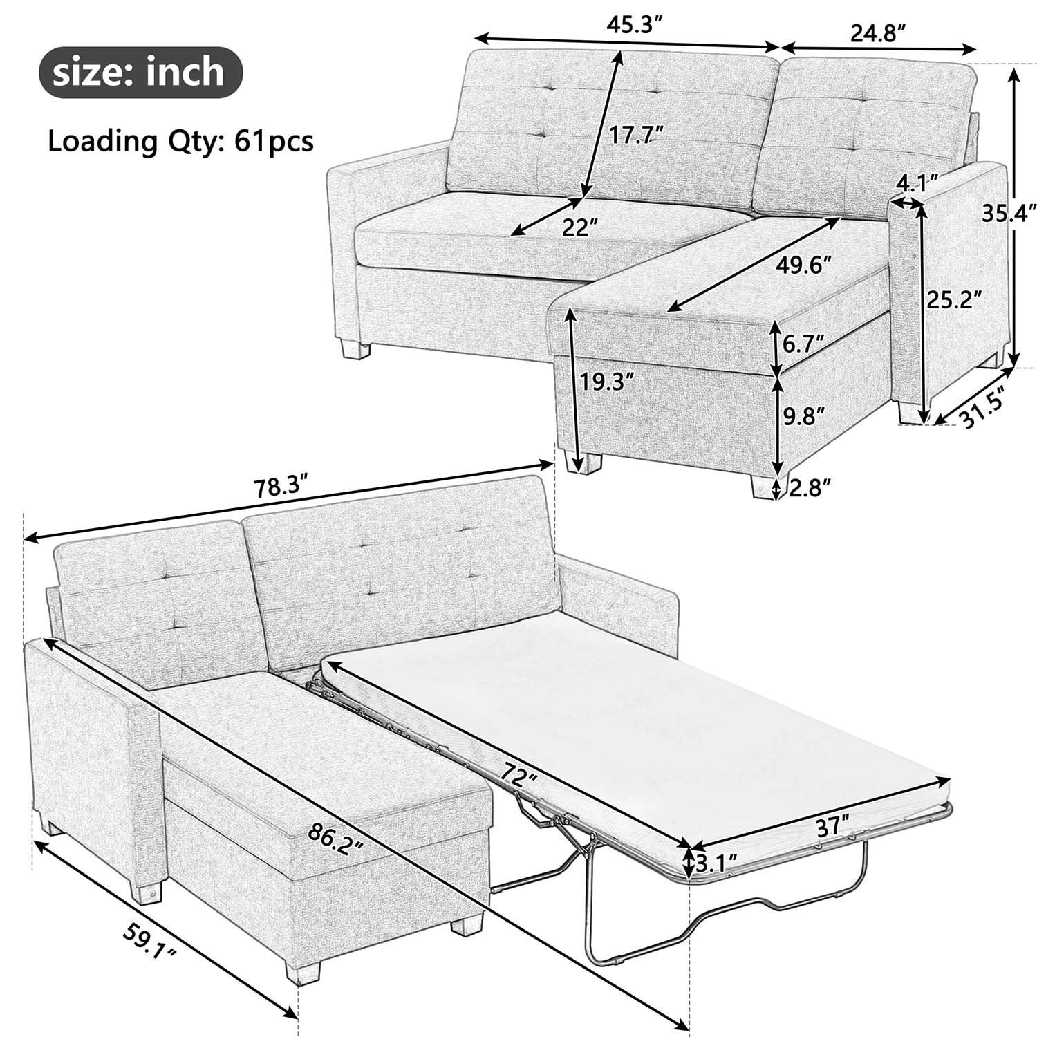 Kadyn 78.3" L-Shape Convertible Sofa Bed, Linen Pull Out Couch with Storage Chaise, Modern Sleeper Sofa Couch for Living Room, Gray Kadyn 78.3" L-Shape Convertible Sofa Bed, Linen Pull Out Couch with Storage Chaise, Modern Sleeper Sofa Couch for Living Room, Gray