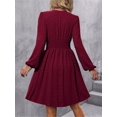 thumbnail image 5 of Women V-Neck Dot Jacquard Spring And Autumn Long-Sleeved A-Shaped Waist Puff Sleeve Dress, 5 of 5