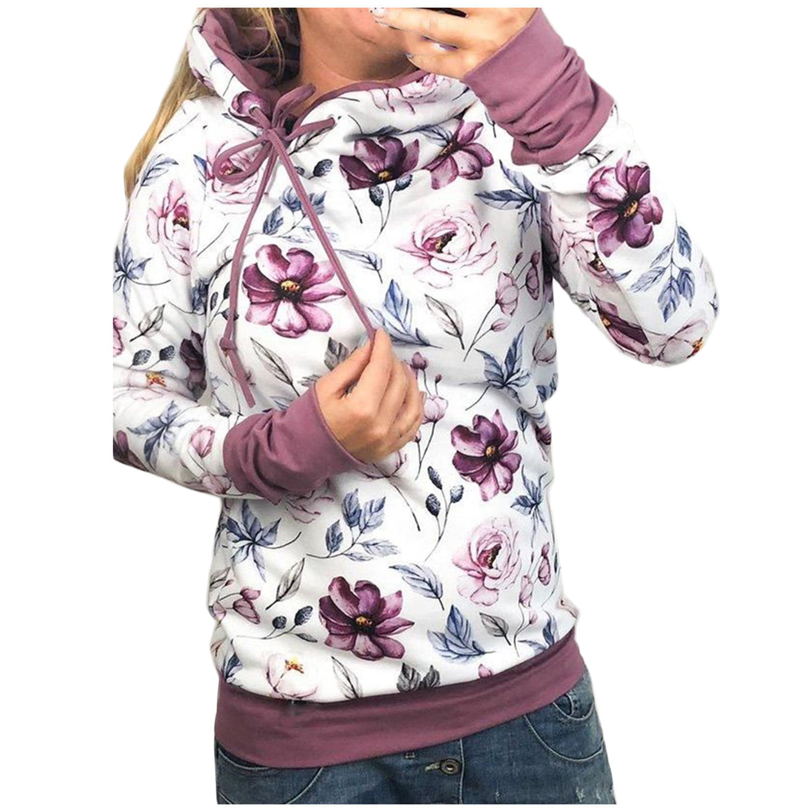 Womens Tops Sexy Crop Floral Stripe Printed Splicing Workout Outwears Long Sleeve V-Neck Hoodies Sweatershirt Casual Fall Blouse Tops Pink Tops Long Sleeve Going Out Tops For Women Dressy Tops For