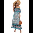 thumbnail image 2 of Vestido Informal, Fluido, con Estampado Floral Bohemio, Hombros Descubiertos, para Mujer (Verano 2025) Azul XXL, 2 of 9