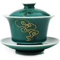 thumbnail image 6 of Porcelain Gaiwan 5oz /150ml Teacup White Glazed Classical Chinese Auspicious Clouds Tea Cup Tureen Sancai Cover Bowl Lid Cup Saucer Set (Green), 6 of 13