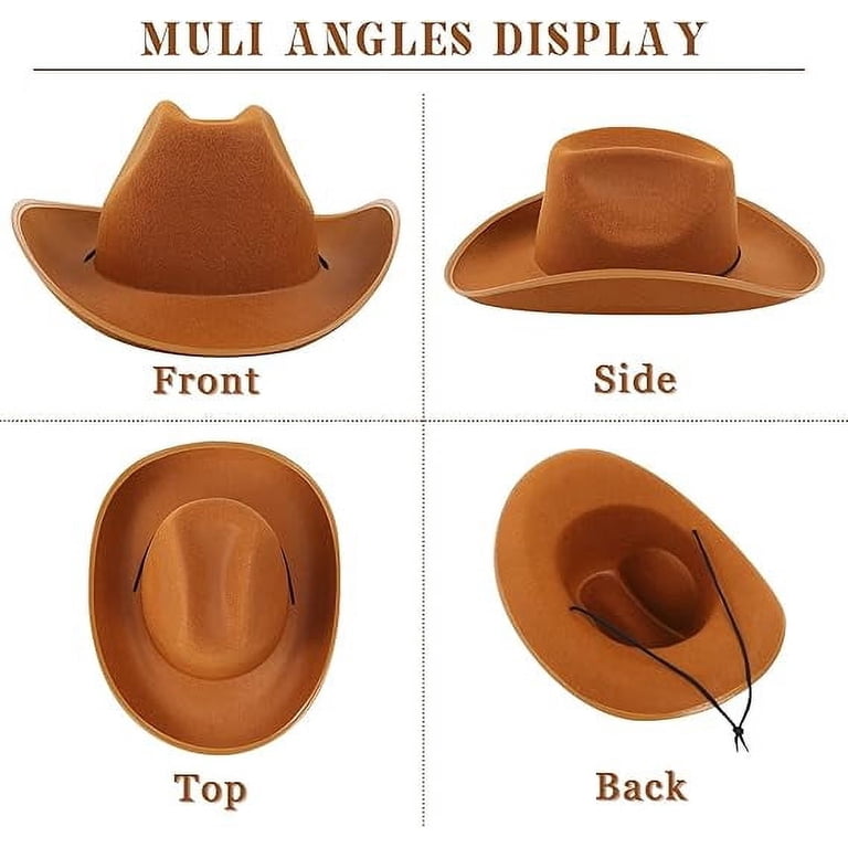 2 Pack Cowboy Hats with Adjustable Fit - Classic Western Design Wowstyle 2 Pack Cowboy Hats for Adults, Brown Felt  main image 3