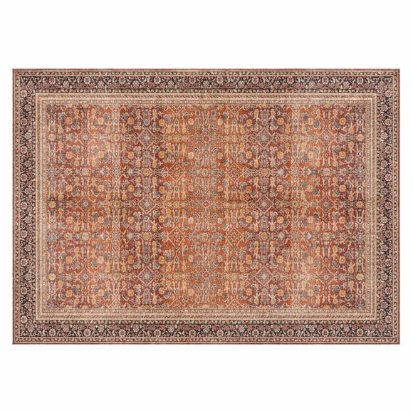 Mainstays Vintage Persian Distressed Area Rug, Rust Red, 5 ft x 7 ft, Machine Washable, for Bedroom, Living Room, Dining Room.