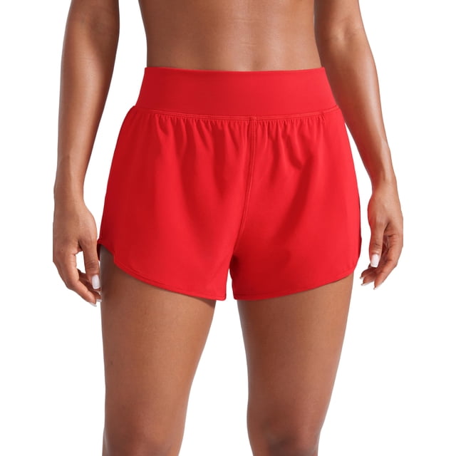 Shorts CRZ YOGA tiro medio con bolsillo lateral con cierre rojo XL