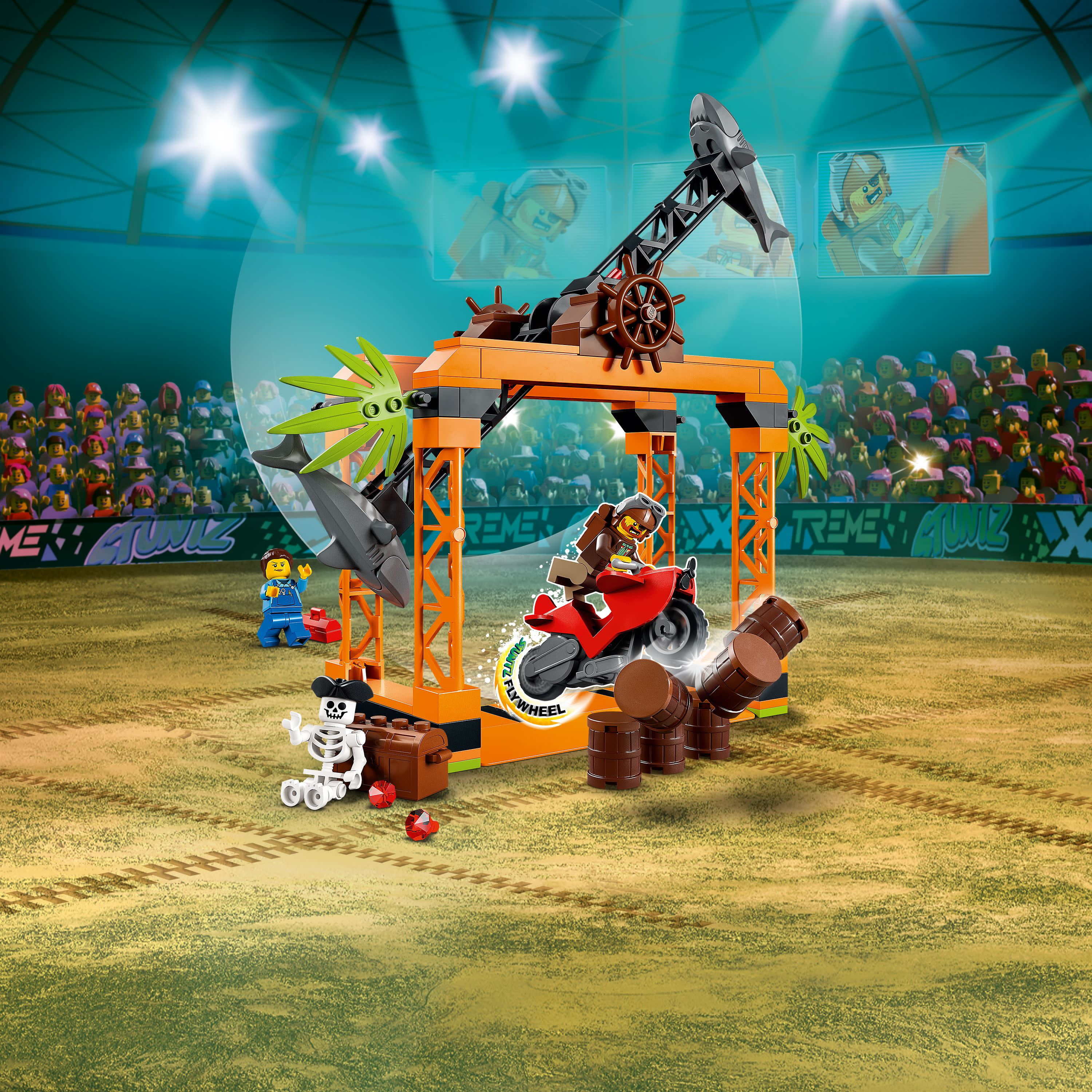 Minifigure, Attack LEGO City Flywheel Stunt Stuntz with The Stunt Toys Old Plus & Shark Adventure Year Kids Challenge Racer Toy Series for Bike Powered 60342 5