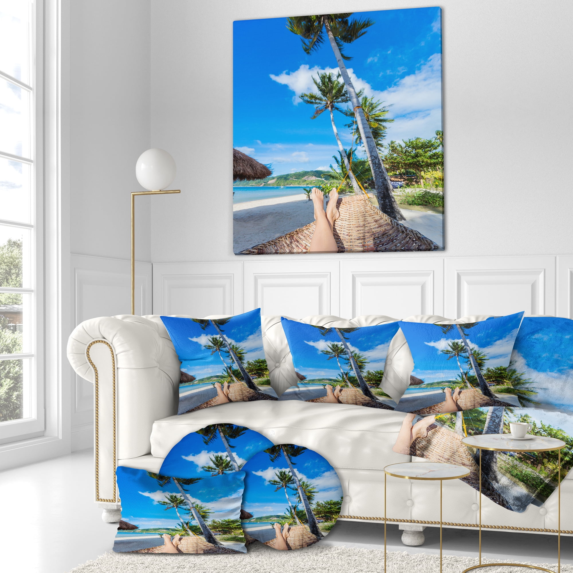 Designart Relaxing in Hammock - Landscape Photography Throw Pillow - 18x18