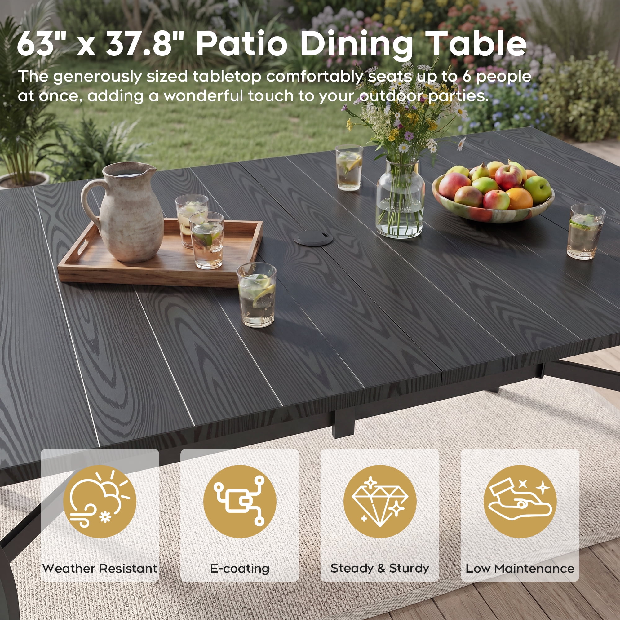 1 Pieces Oudoor Indoor Dinning Rectangular table Black Color