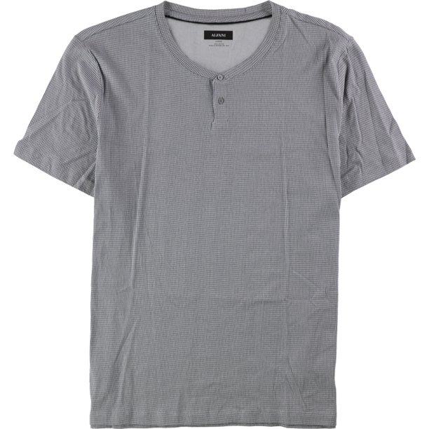 Alfani Mens Mini-Grid Henley Shirt, Gris, Grande Alfani henley