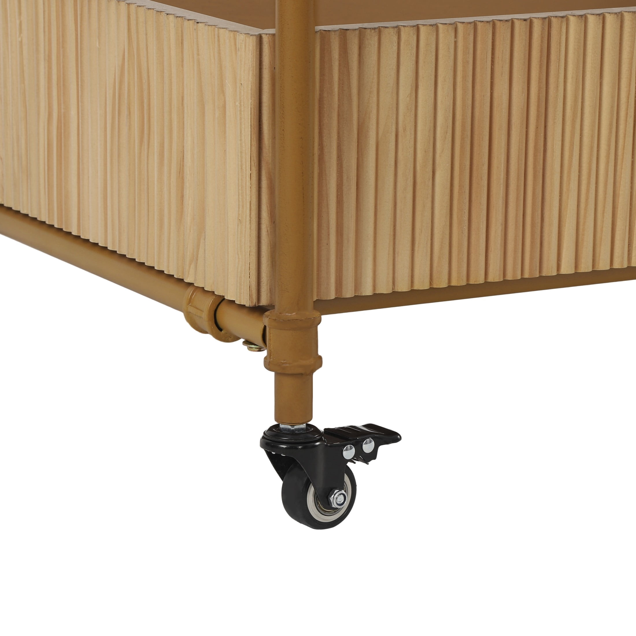 Christopher Knight Home 35" Rolling Bar Cart with 2-Tier Storage, Iron Frame and Wood Trays, Natural