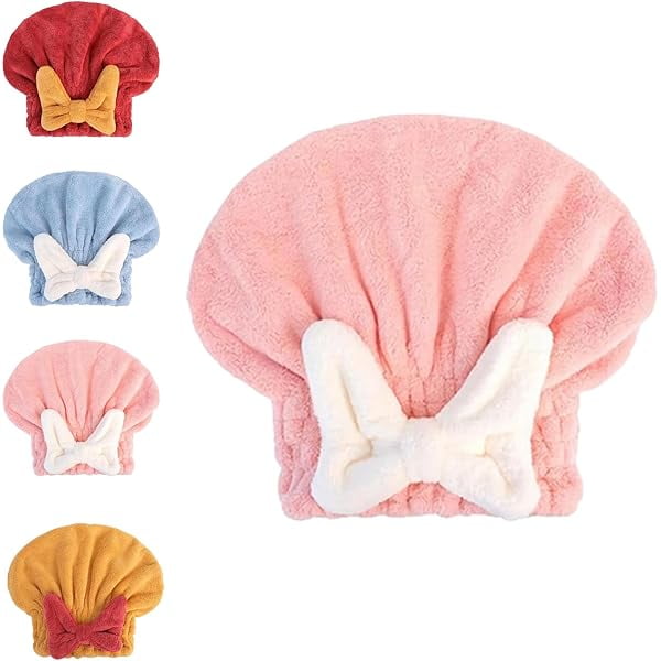 wonima11 New Super Absorbent Hair Towel Wrap for Wet Hair, Microfiber Hair Towels Wrap, Soft Bow Tie Wet Hair Towel Wrap Hair Accessories (Pink)