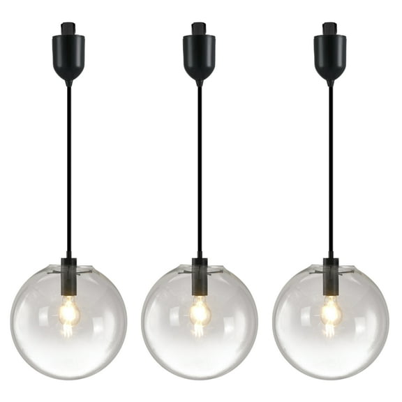 Kiven J-Type Track Lighting Light fixture, Modern Juno Track Pendant Light with Built-in Cable Wrapper and Glass Lampshade, Adjustable Length for Bedroom Kitchen Shop,Black Finish,3-Light