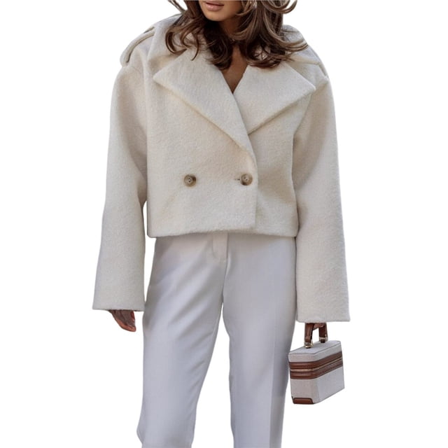 Abrigo Corto de Mezcla de Lana para Mujer, con Cuello de Solapa, para Oficina, Invierno, Gabardina. XL