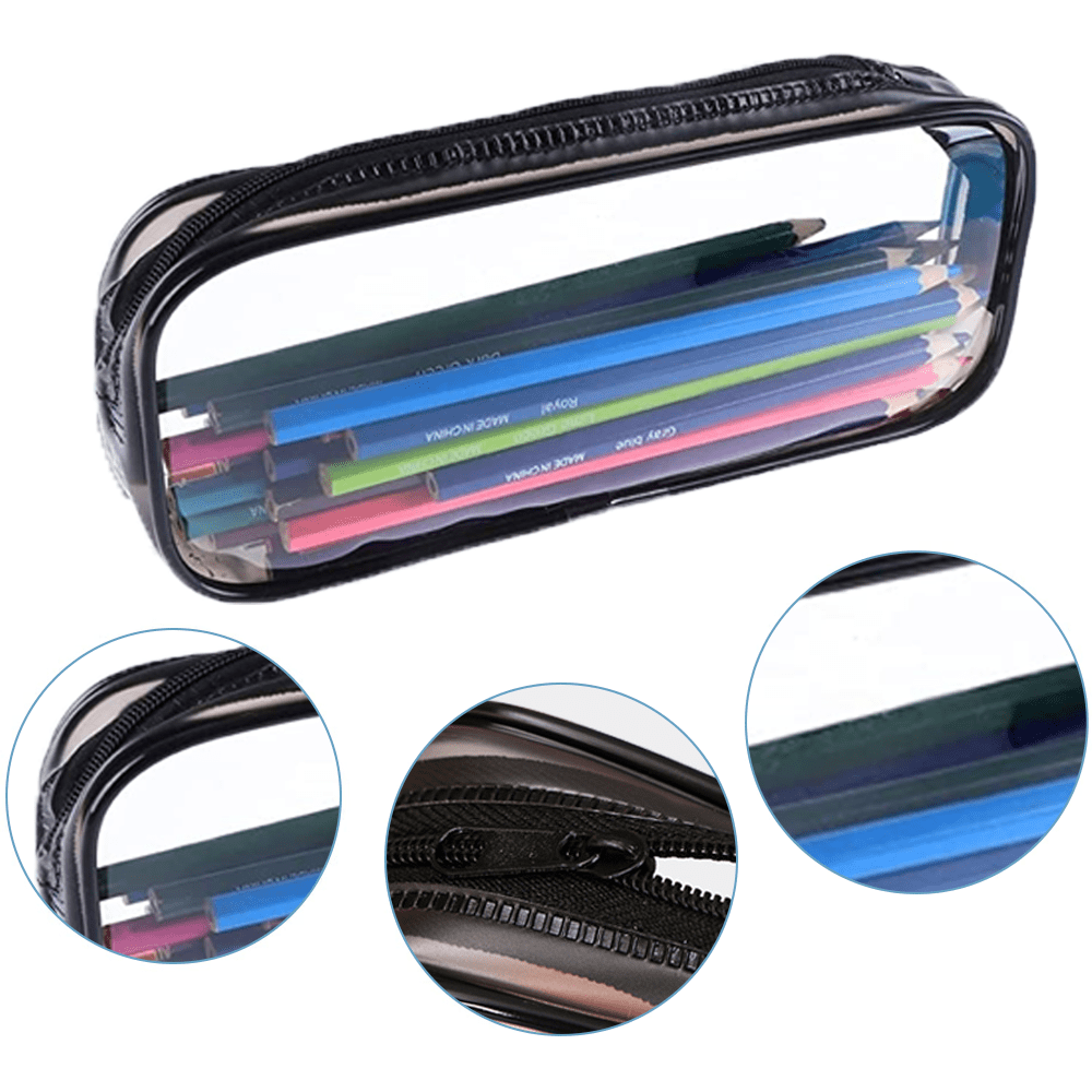 Rolybag 4Pcs Clear PVC Zipper Pen Pencil Case Portable Travel Toiletry Bag  Big Capacity Stationery Pencil Bag(Black an&White)