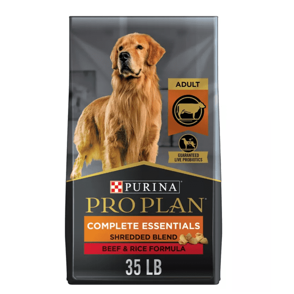 Pro Plan Complete Essentials Adult Shredded Blend Beef and Rice Formula Dry Dog Food 35 lb
