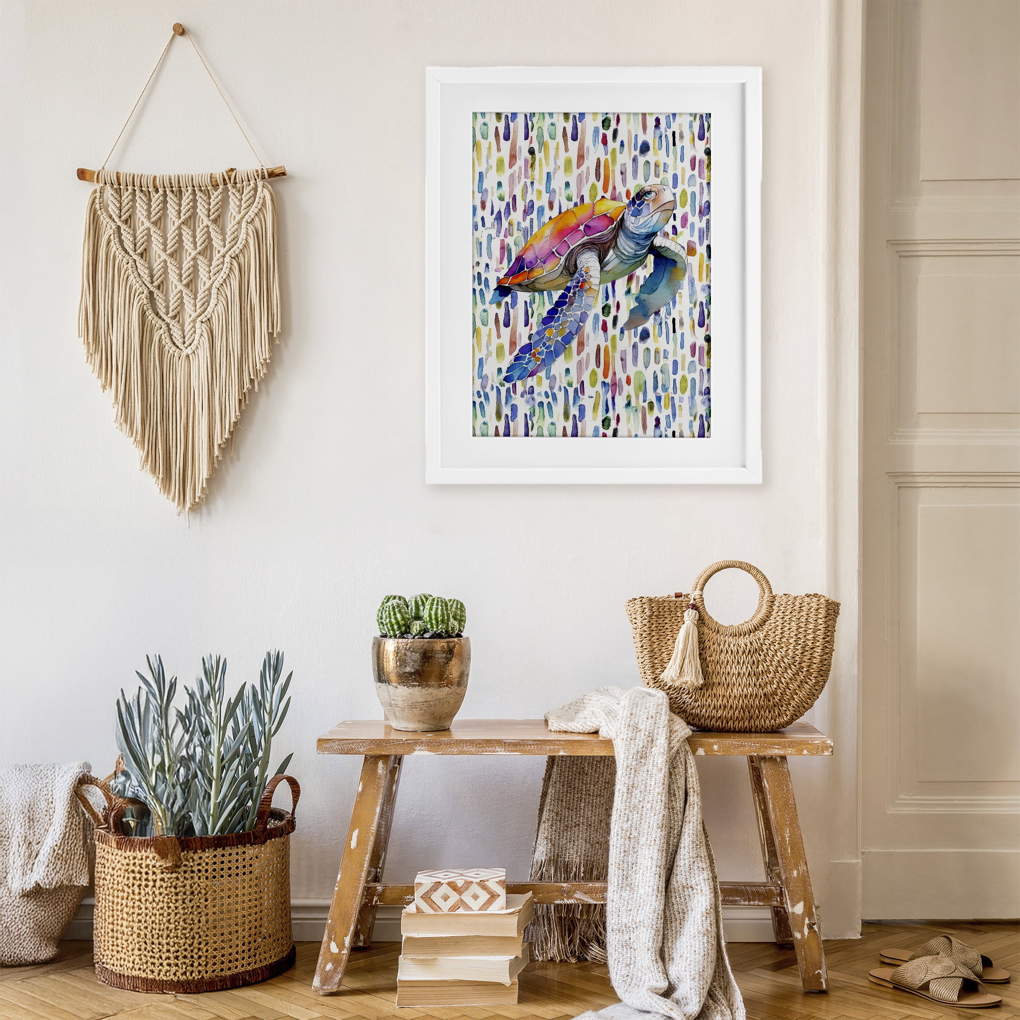 Stupell Industries Turtle on Colorful Dots White Framed Print Under Glass, design by Shelly Craig