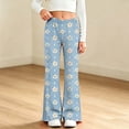 thumbnail image 5 of Girls Faux Denim Pants with Pockets Casual Baggy Elastic Waist Cute Kids Flare Pants Blue 12, 5 of 9