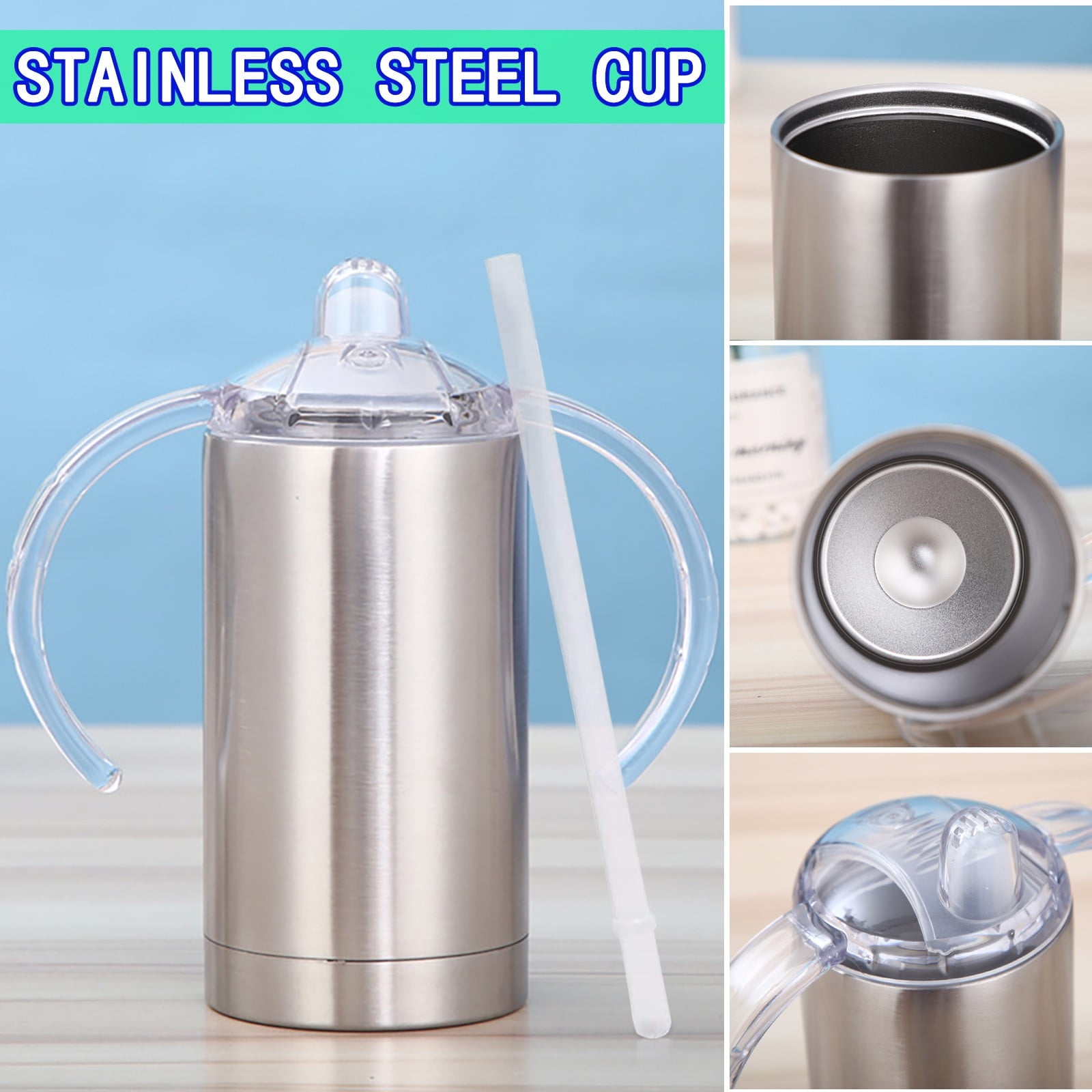 Kids Water Bottle with Straw 12 oz Stainless Steel Double Walled Vacuum  insulated Leakproof Toddler Cup