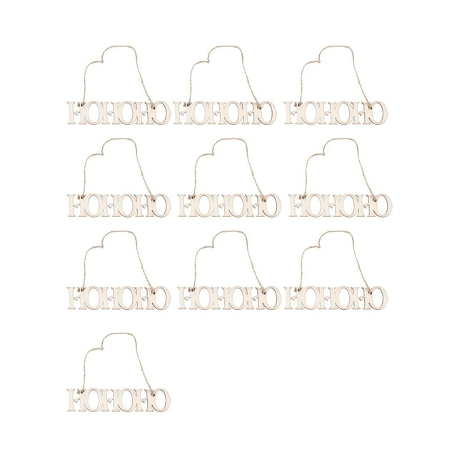 10pcs Letter HO Design Hanging Pendant Christmas Wooden Hanging Tag Decor Decorative Props Christmas Supplies with Hemp Rope for Tree Home Garden Yard
