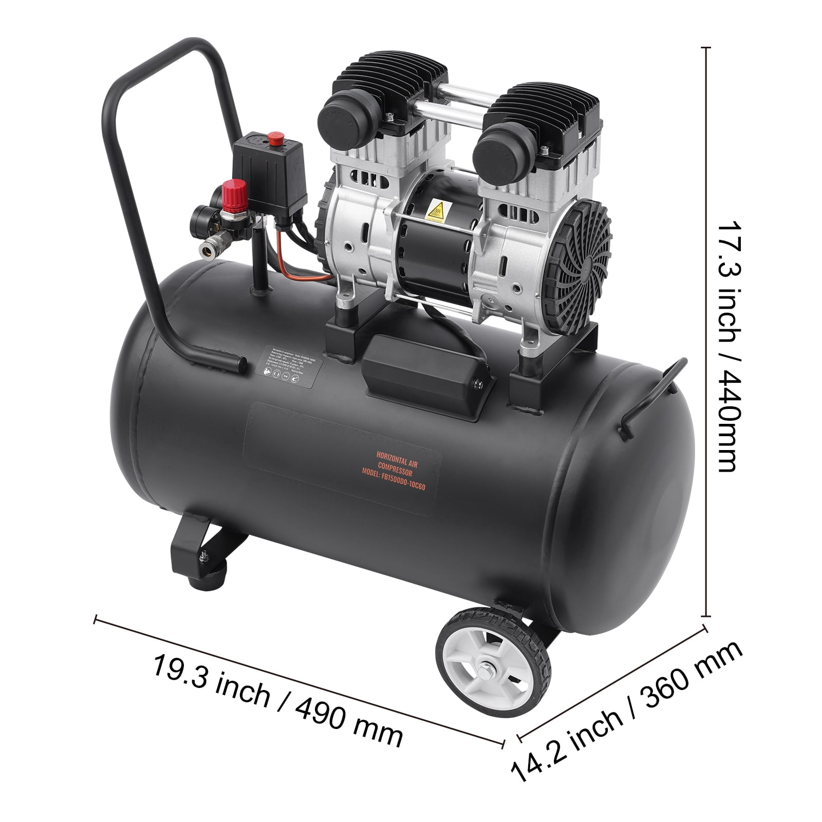 KFFKFF Air Compressor with 15 Gallon Steel Tank, 2HP, 5.3 CFM@90 PSI, Oil-Free Operation & Max 125PSI. Quiet 78dB for Auto Repairs, Tire Inflation & Spray Paint