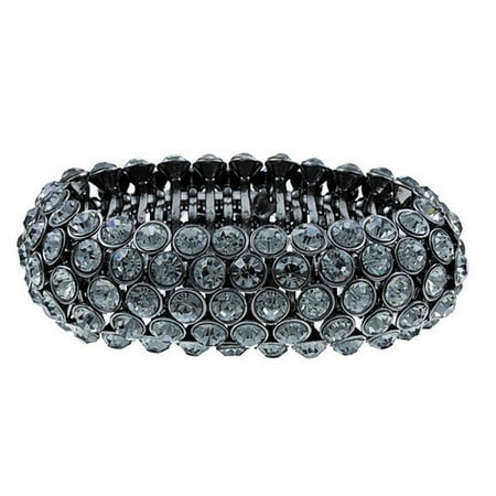 Zirconmania Oxidized Brass 5-Row Black Crystal Stretch Bracelet